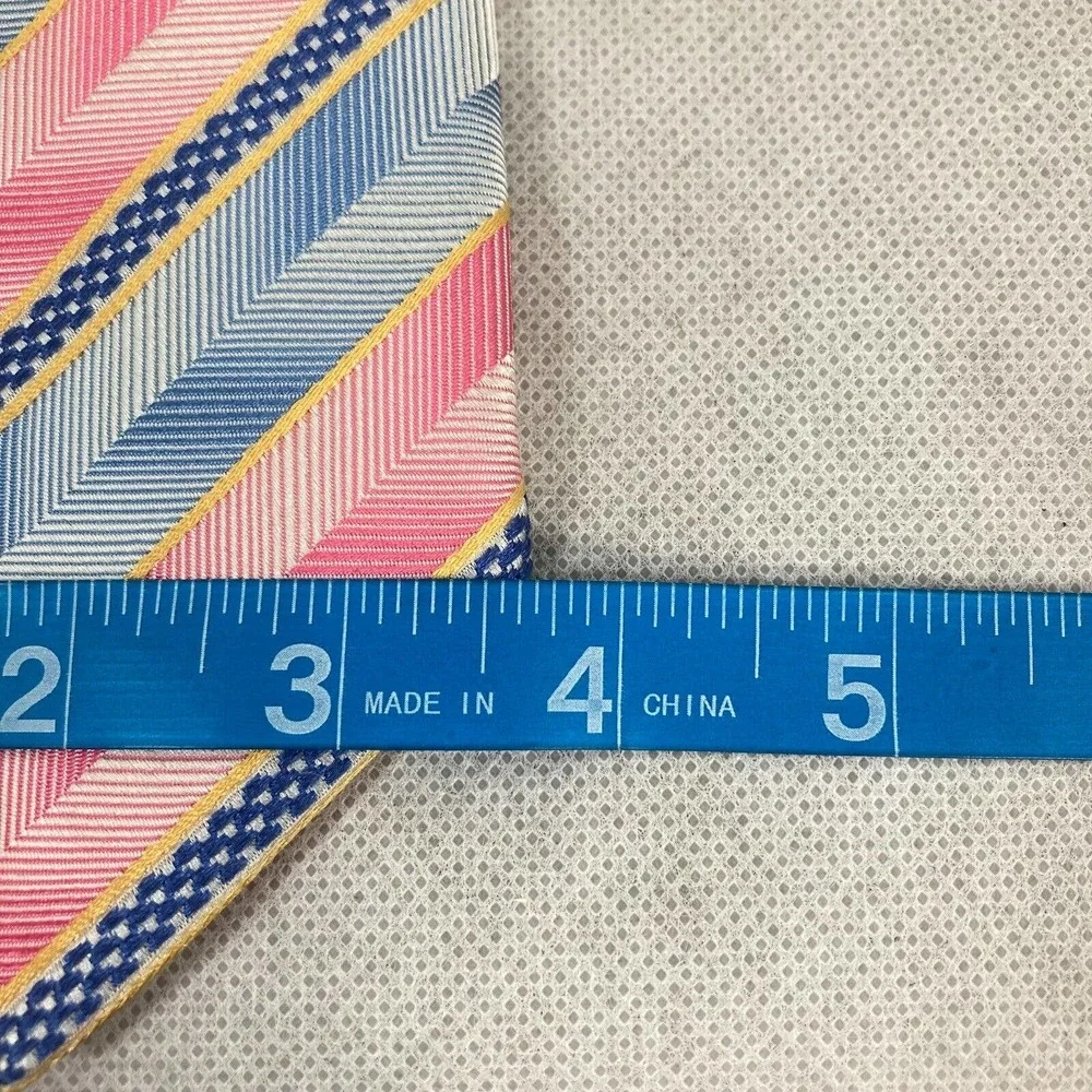 Holland & Sherry‎ Tie Mens Blue Pink Striped Pointed Tie 100% Silk